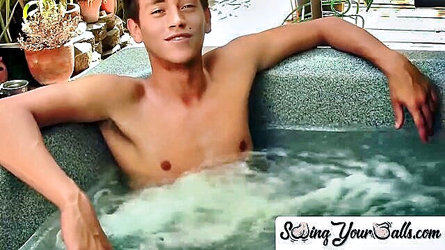 swingyourballs, fetish, big balls - hot jacuzzi cock stroke