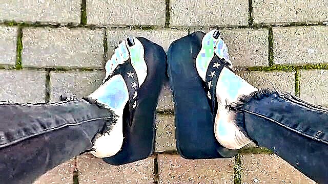 high heels, outdoor, european - public crossdressing jeans video