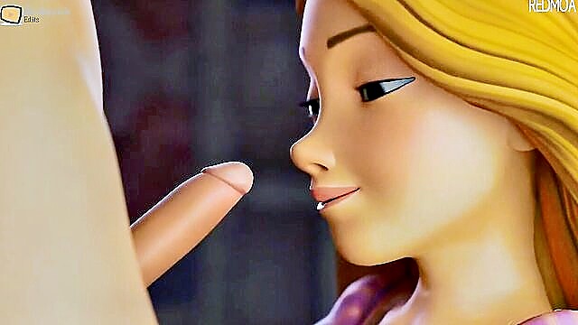 animation, disney, blonde - rapunzel 3d blowjob extension