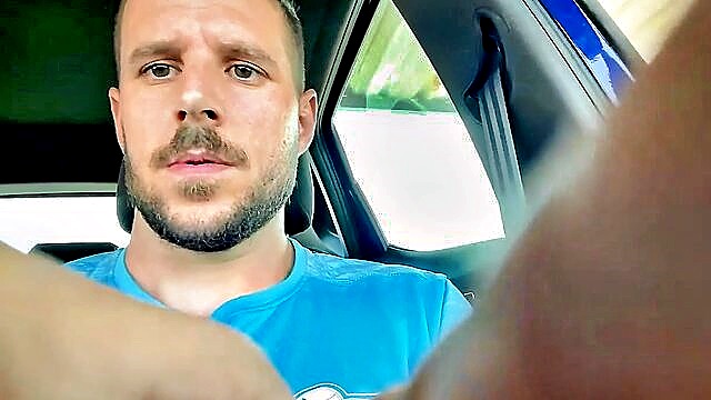 uncut, spanish, public - spanish dude jerks in car