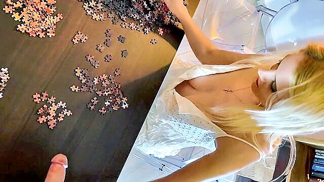 big boobs, butt, ignoringhandjobs - blonde babe no panties no bra