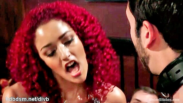 chastity, blowjob, cock ride - redhead ebony threesome