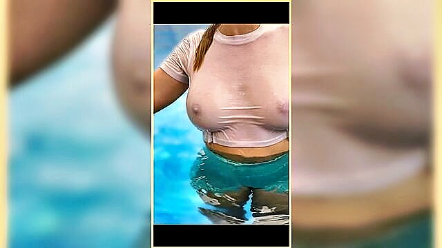 big tits, tits, stepmom - wet shirt wifey pool