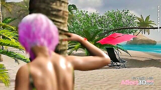 3d futanari, girl masturbates, 3d futa - futanari beach sex