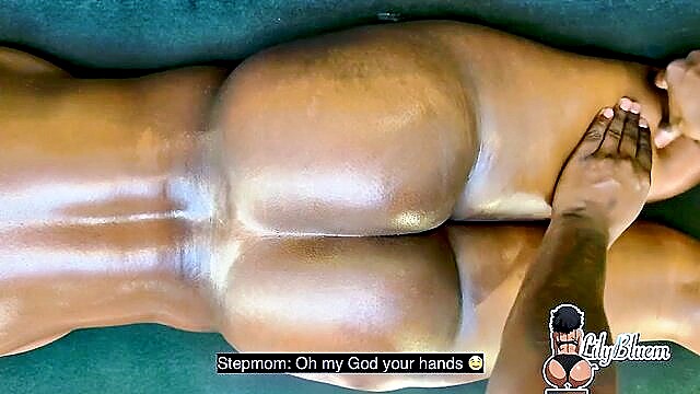 big tits, natural tits, massage - black girl gets big ass massage