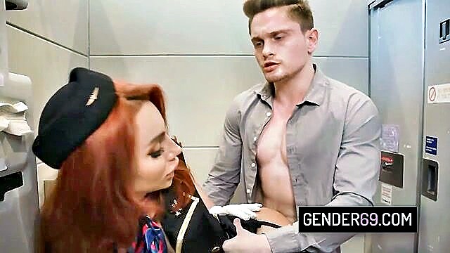 threesome, transsexuals, redhead - plane sex with transsexual