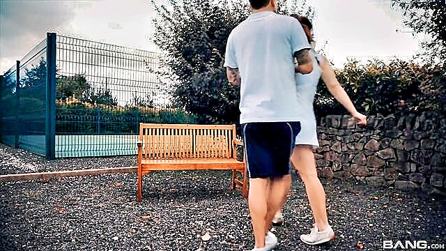 brunette, outdoor, tennis - sex lesson on the tennis court