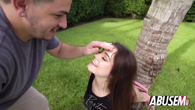 hardcore, bondage, abusem - poolside bondage blowjob