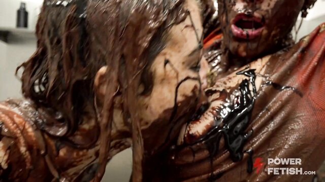 powerfetish, filthy, food smearing - foot anal fisting lez