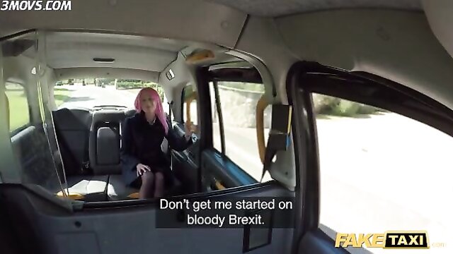 skinny, monster cock, rough - pink haired roxy lace gets fucked in fake taxi