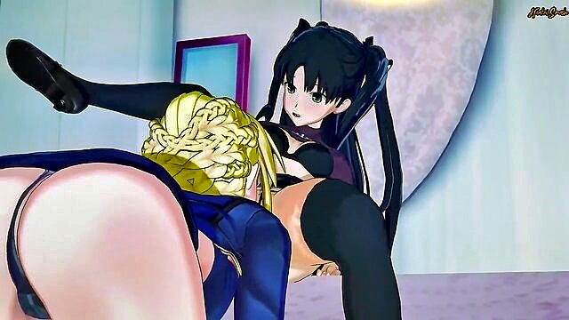 lesbians, licking, blonde - rin tohsaka lesbian