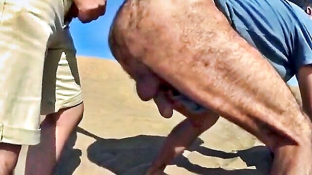 amateur, bear, outdoor - outdoor blowjob on the dune