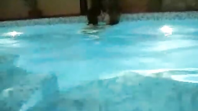 brunette babe, fucking blonde, pussy fingering - skimpy lingerie poolside sex