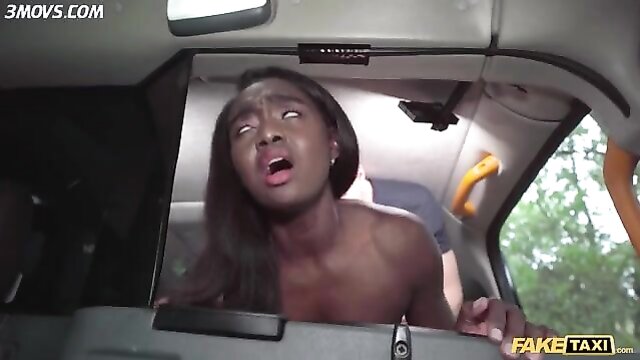 black cock, big ass, natural tits - ebony babe fake taxi