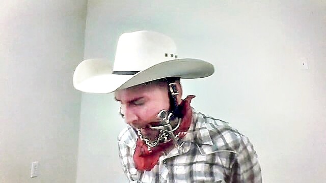 selfgags, latin, gay selfbondage - wild west bitgagged cowboy