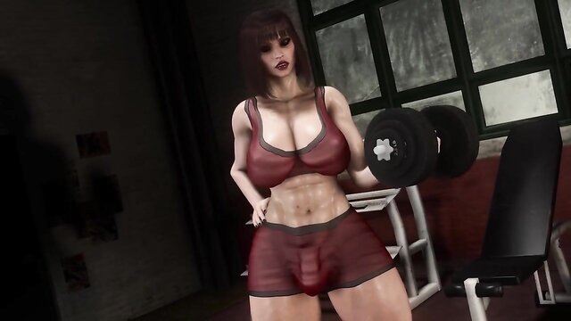 futa, futanari, animation - rose futas big dick workout