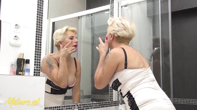 gilf, maturenlsolo, 50 year old milf - showering mature mirella masturbates