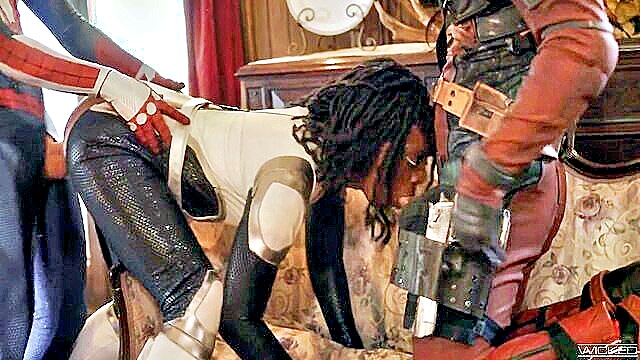 threesome, mmf, costume - superman ebony threesome