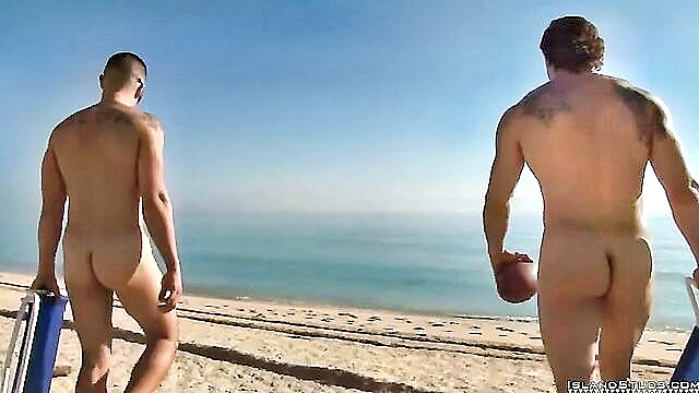 outside, nude football, public - nude beach football hung guys