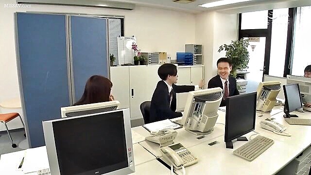 blowjob, japanese, asian - hide from naive single newcomers and get a massive cumshot in the office