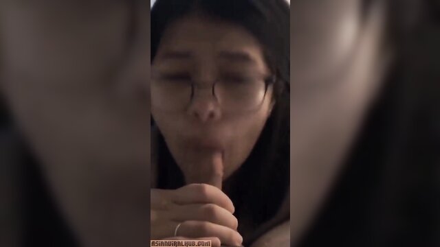 video, asian, 18 asian - nerdy asian girl gives a blowjob