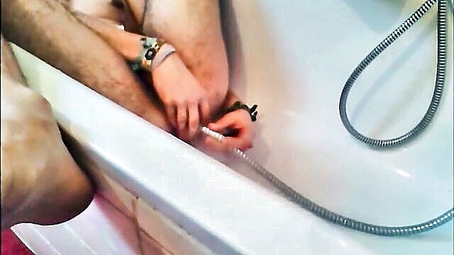 masturbation, man, amateur - shower head enema masturbation