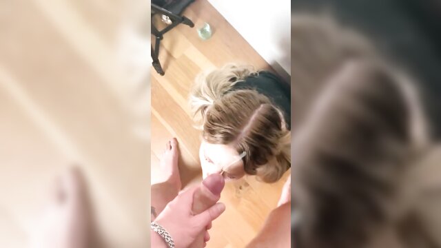 skinny blonde gets a handjob and blowjob in amateur video : Ts