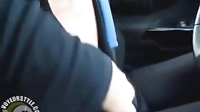 female, car, driver - hand job orgasm over the wheel