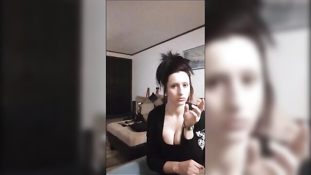 Smoking Jewels - smoking fetish topless brunette