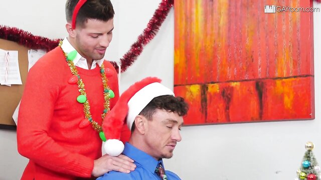 gayroom, pornstars, big cock - office christmas party sex