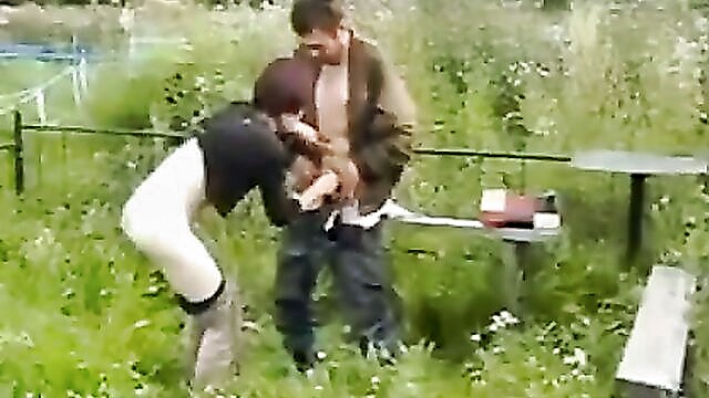 russian, amateur, brunette - homeless sex in the woods