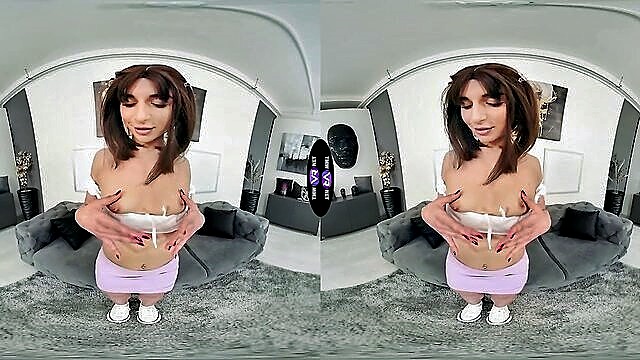 teen, virtual reality, solo girl - skinny lola danger vr sofa masturbation