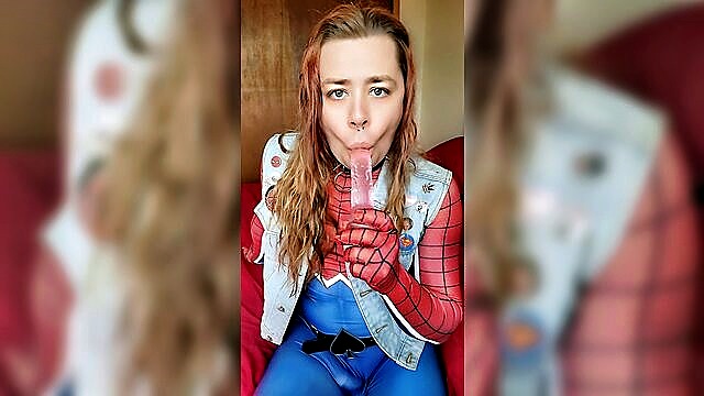 blowjob, redhead, amateur - trans sex toy panty dripping