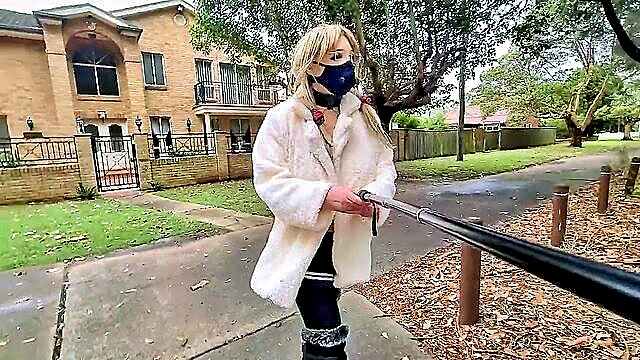 public, exhibitionist, flashing - fur coat flashing
