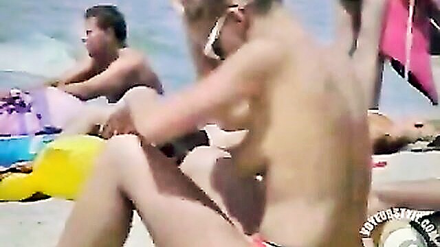 crowded, topless, beach - topless beach with many tits to watch