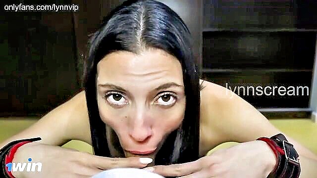 small tits, role play, sex - lynn swallows a messy cumshot
