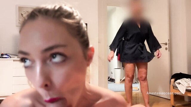 japanese father in law catches his stepdaughter giving a blowjob : We