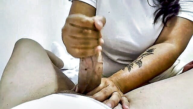 big cock, masturbation, amateur - stepsister helps with awesome cumshot