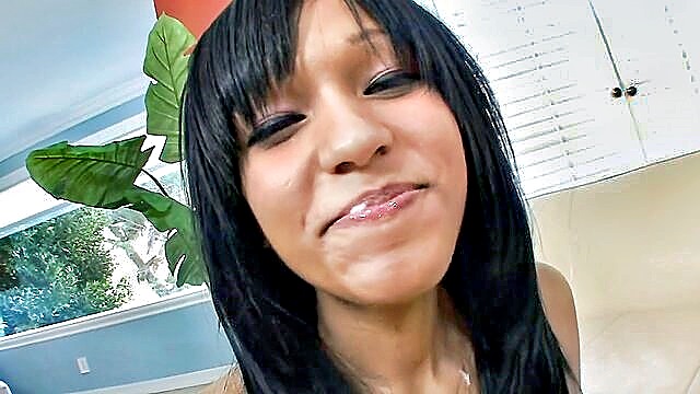 ebony interracial, ebony tits, swallow - hairy ebony teen mouthful of cum