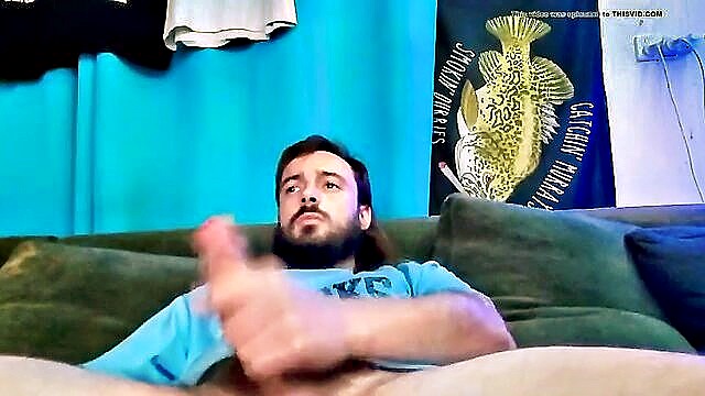 straight, hillbilly, redneck - redneck jerking his dick on the couch