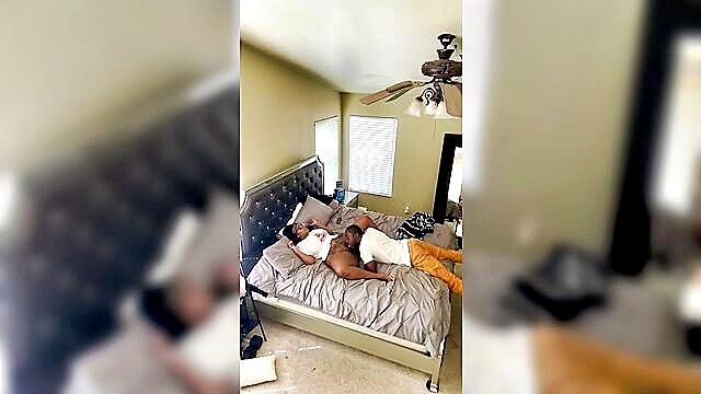 cumshot, ebony, big tits - bedroom camera catch
