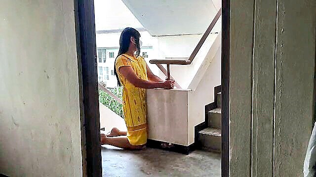 amateur, ladyboy, anal - solo yellow suit masturbation