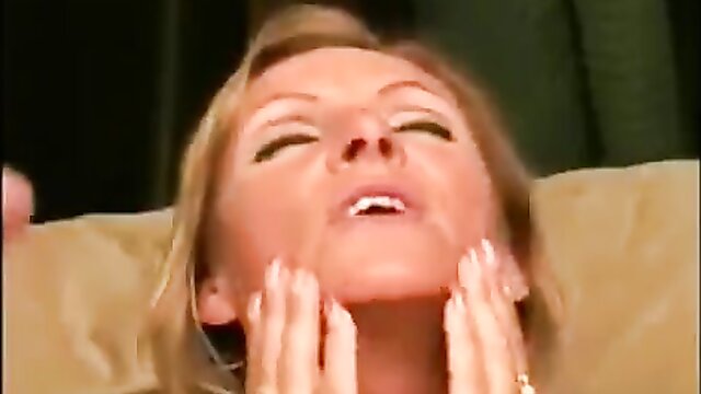 milf, blonde, mature - blonde milf enjoys cock sucking and facial