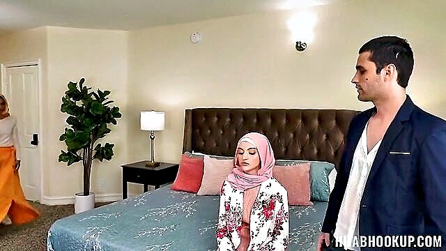 deepthroat, big cock, arab - hijab porn threesome