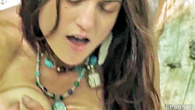 brunette, masturbation, big tits - milf in waterfall scene