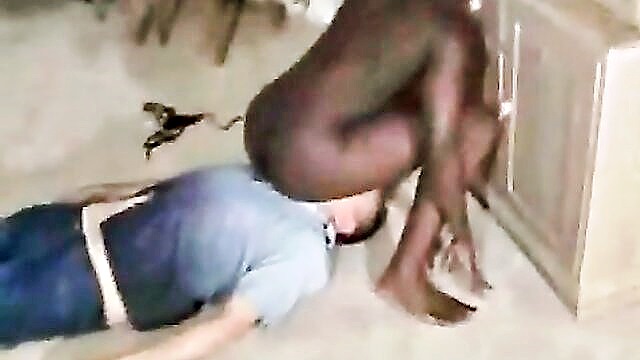 femdom, amateur, black - black lady in bikini dominates an old man