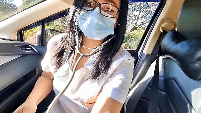 asian, babe, homemade - filipina amateur nurse gets a ride and a handjob