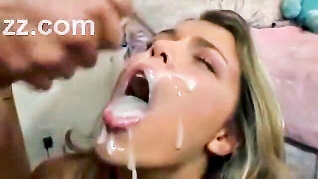 hardcore, teens, blowjob - innocent teen blonde gets mouth and face full of cum allcamsclubcom