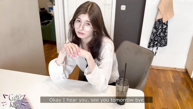Cutie Kim - teen stepsister gives a pov blowjob and gets a cumshot in her mouth