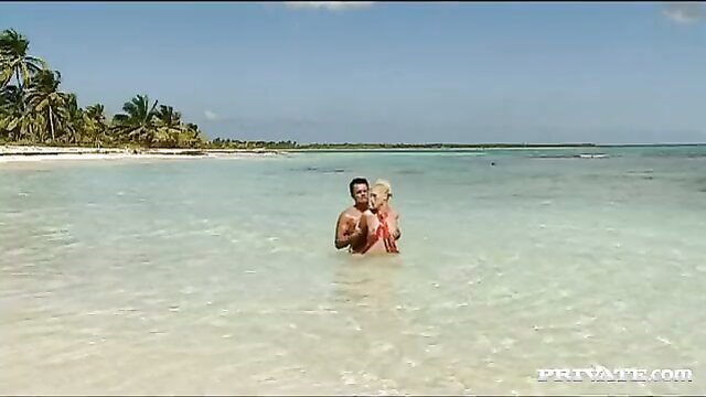 Kathy Anderson, Nikki Anderson - kathy anderson gets a big dick in her mouth on a tropical beach